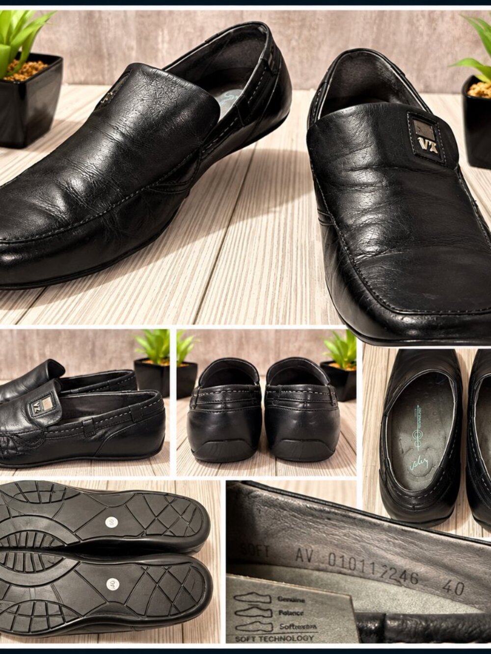 Vélez Men’s Leather Loafers Size 7 EU 40 Midnight Blue Black Slip On Shoes